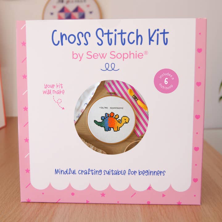Sew Sophie Crafts - Wholesale Embroidery/Cross Stitch Supplies - Dinosaur 6" Cross Stitch Kit