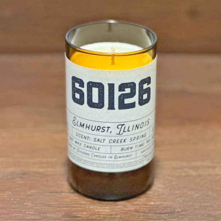 CUSTOM Zip Code Candle - Upcycled Large Amber Beer Bottle for wholesale by Dickens Candles