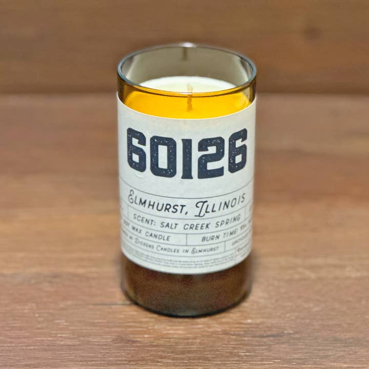 CUSTOM Zip Code Candle - Upcycled Large Amber Beer Bottle for wholesale by Dickens Candles