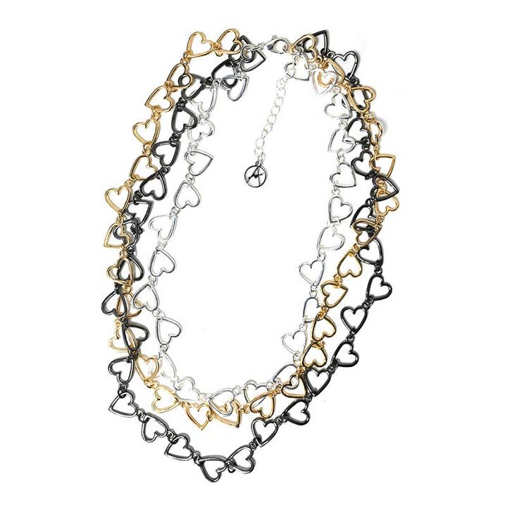 THREE-STRAND NECKLACE WITH HEART CHAIN - SW24116B685 for wholesale by AMORINO SRL