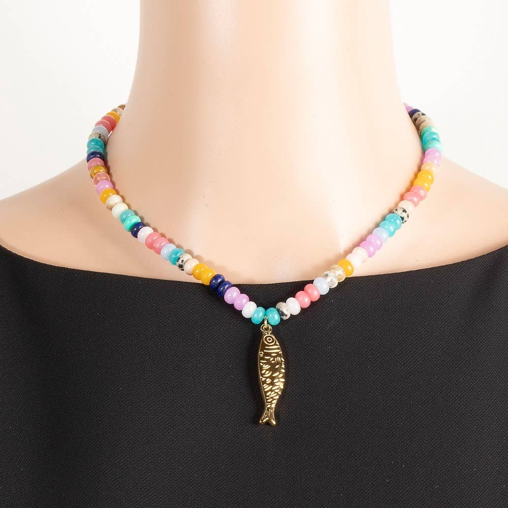 MU Fish Pendant Assorted Rounded Beaded Necklace for wholesale on Faire2
