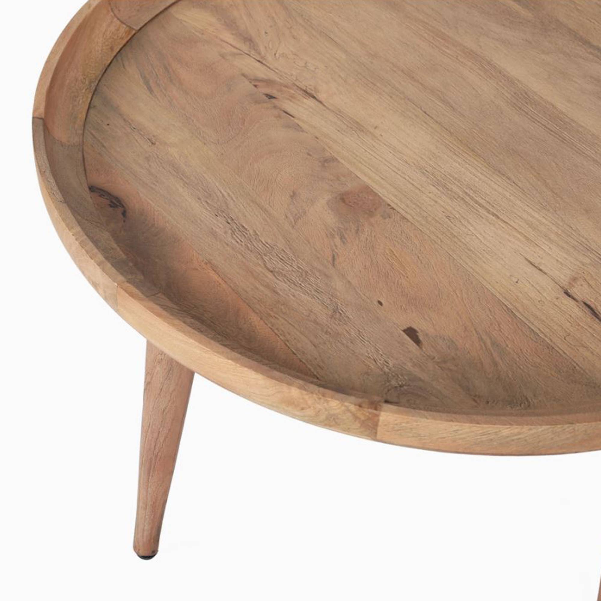 Heritage Lace - Wholesale Coffee Table - Natural Mango Wood 32" Round Tray Coffee Table With Lip5