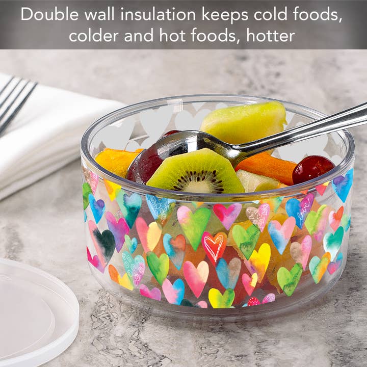 Conimar Promotions - Wholesale Food Storage Container - Insulated Plastic Travel Bowl w/ Lid 22 Oz.-Colorful Hearts5