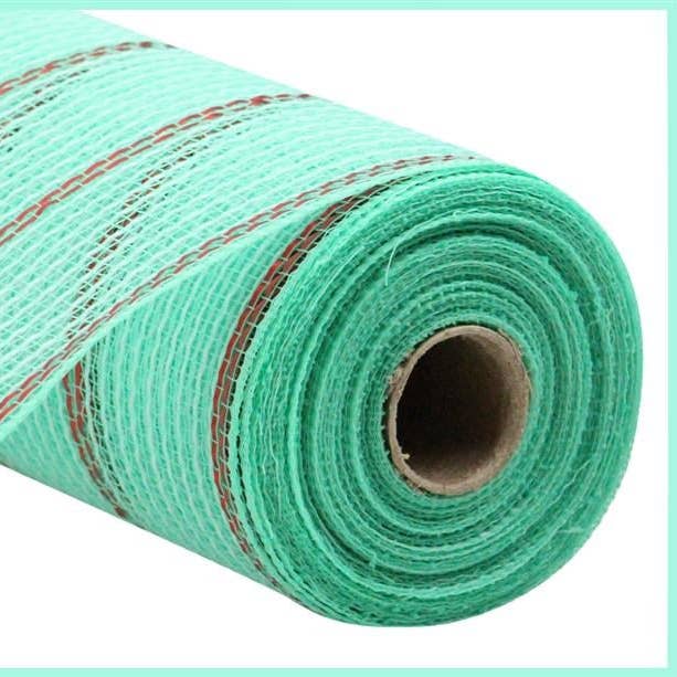 10.25"X10Yd Poly/Faux Jute/Matte Mesh Mint Green/Red RY8329W9 for wholesale by DecoExchange