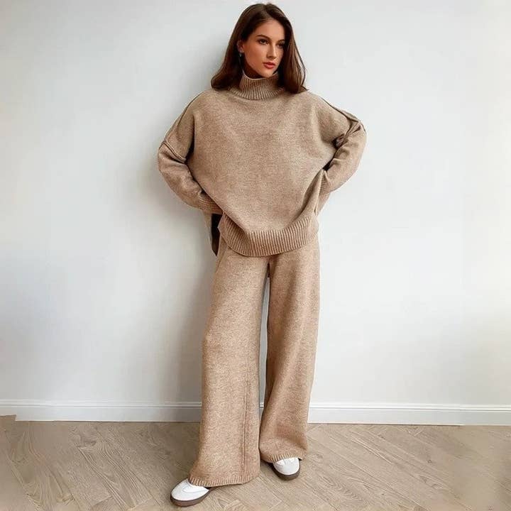 Løs Højhalset Striktrøje og Bukser Sæt for engroshandel hos ShieldChic