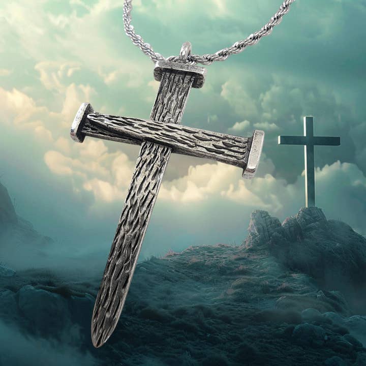 Leo Nagelkreuz-Anhänger mit gedrehter Kordelkette Halskette für den Großhandel von Forgiven Jewelry