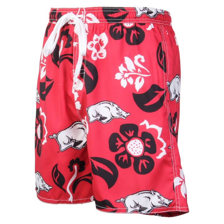 Arkansas Razorbacks Men's Floral Swim Trunk for wholesale by Wes and Willy