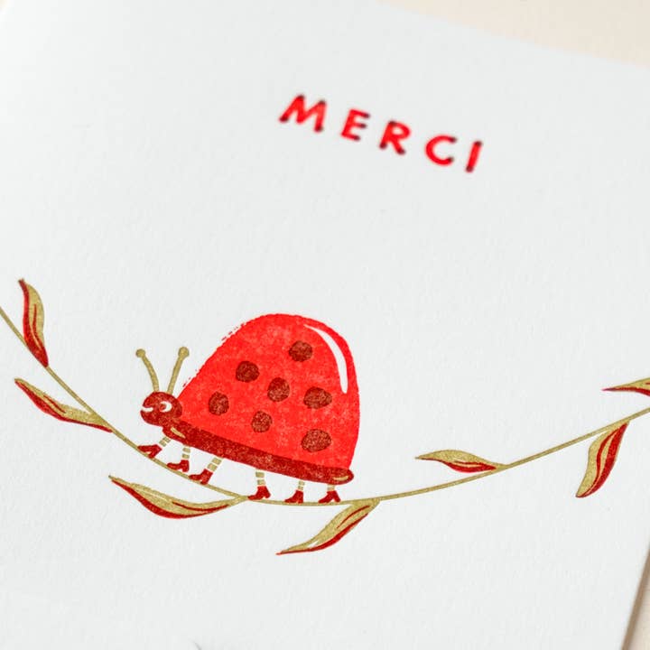Homework Letterpress Studio - Wholesale Thank You Card - Merci Ladybug | Thanks | Letterpress Card1