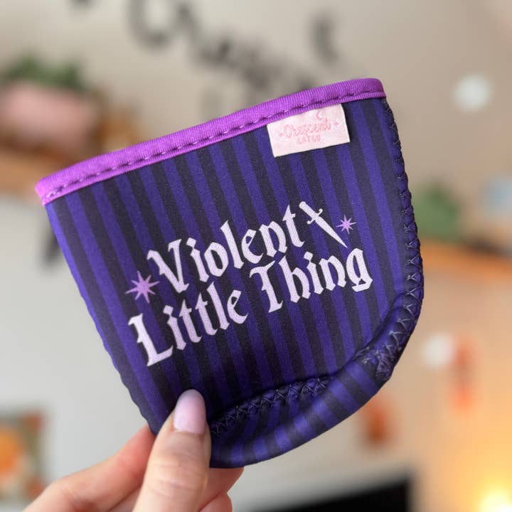 CrescentCatCo - Wholesale Drink Huggers & Koozies - Violent Little Thing Bookish Iced Coffee Drink Sleeve0
