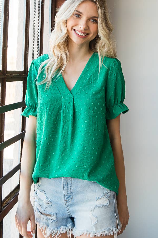 7th Ray - Vendita all'ingrosso Camicetta - Donna - Blusa a maniche corte con volant e scollo a V con pois svizzeri T468328