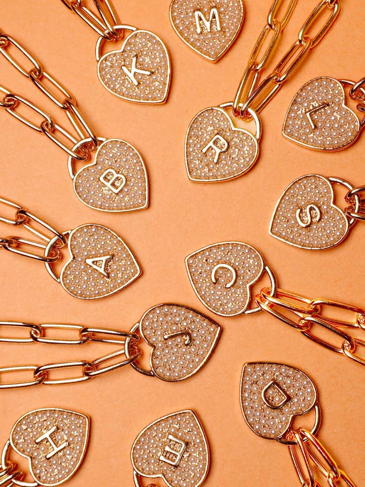 INITIAL HEART LOCK CHARM NECKLACE | 31N24127 for wholesale by JOSSLYN by wall to wall