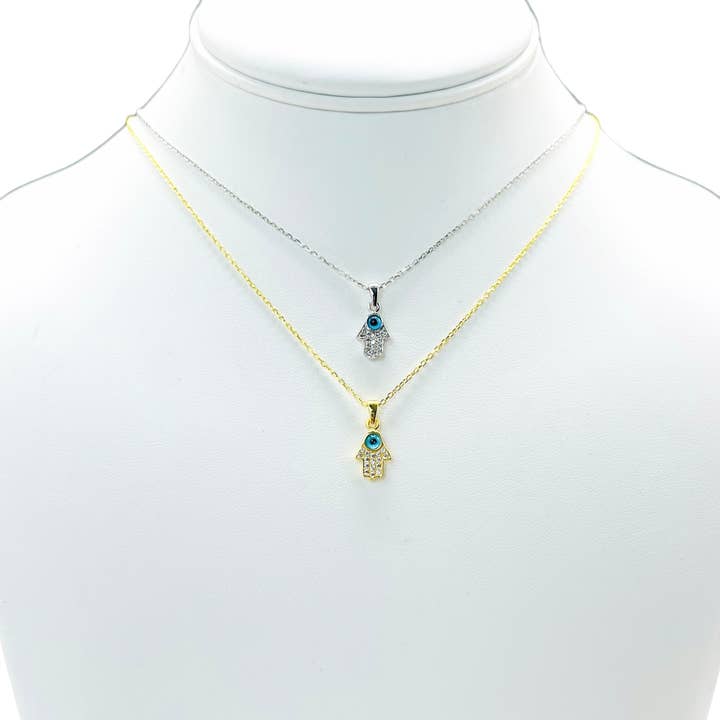 Loli - Vendita all'ingrosso Collana con ciondolo/pendaglio - Collana Hamsa Mini Evil Eye in argento sterling 9259