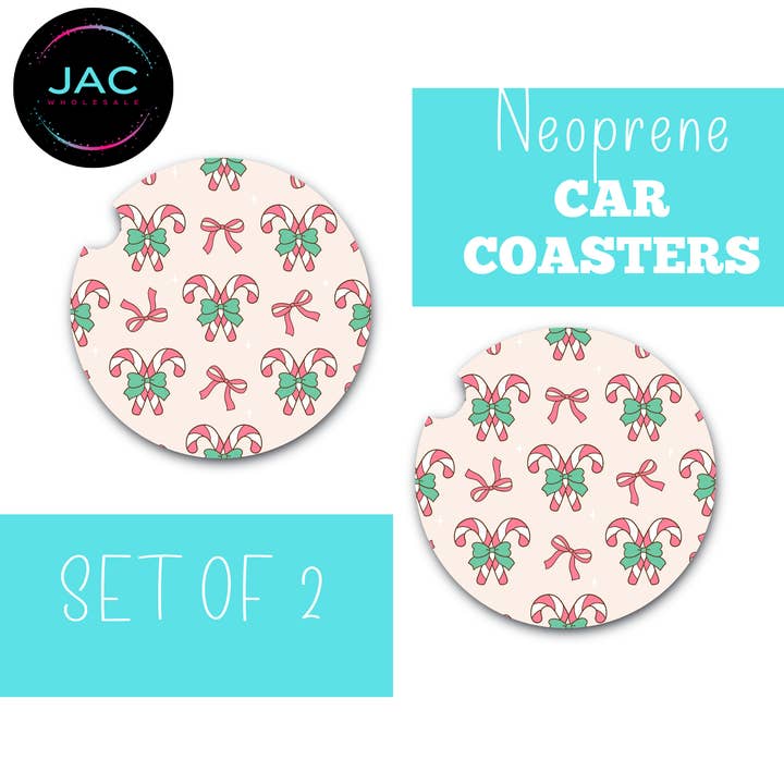 Posavasos de coche de bastones de caramelo coquetos de Navidad para venta al por mayor de JAC Wholesale