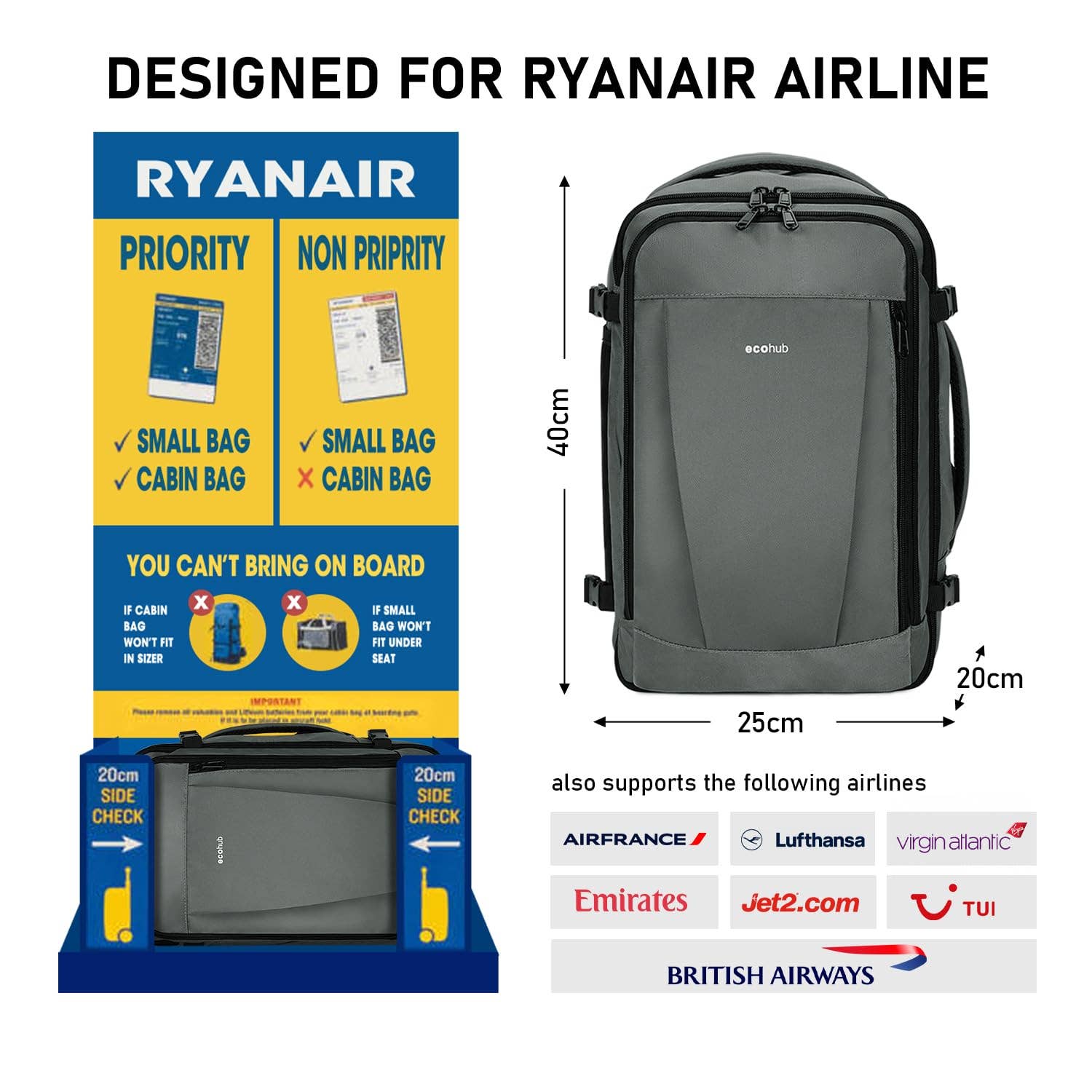 wandf - Wholesale Backpack - Unisex - 20L Underseat 13 Pockets Carry on Travel Bag with USB Port39