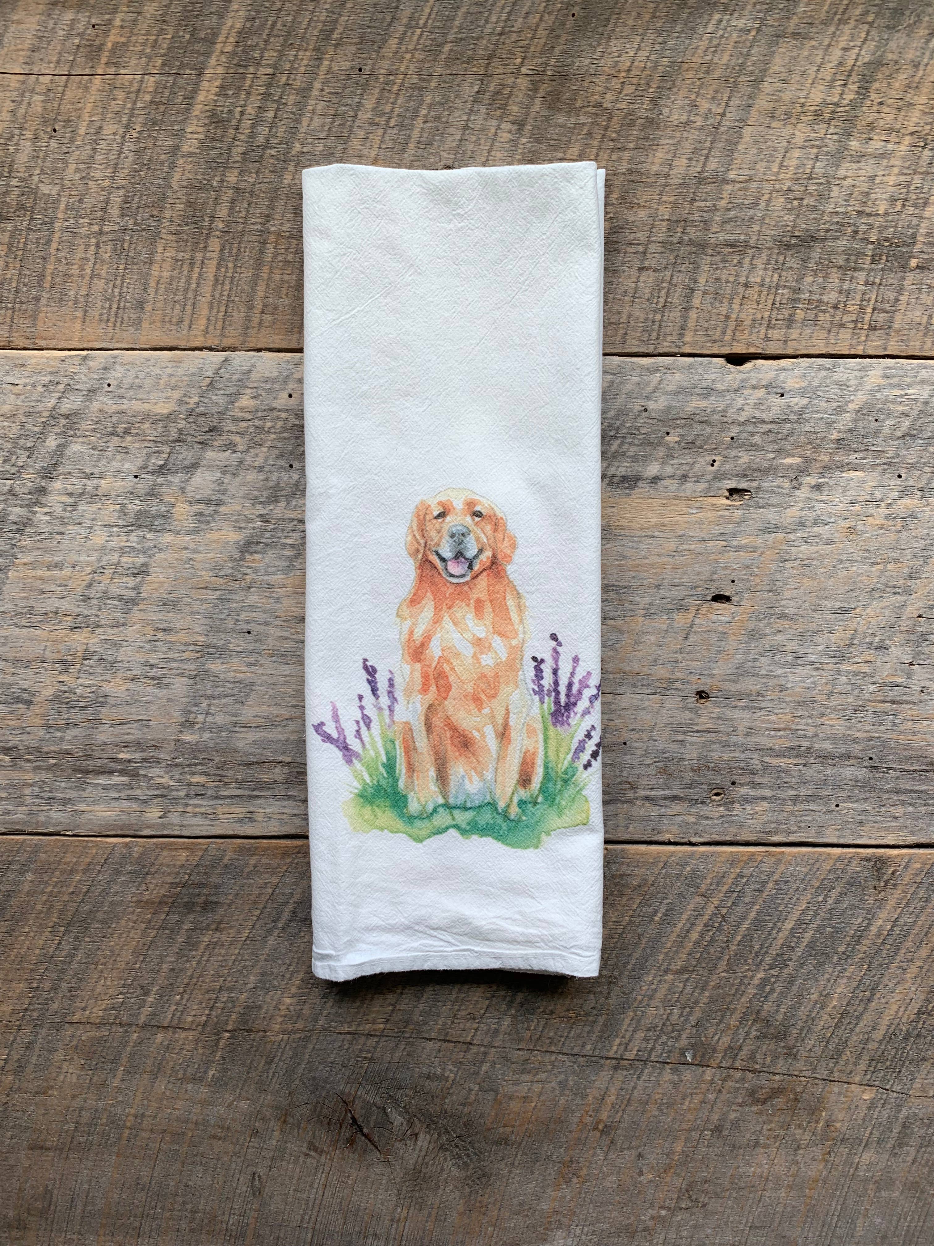 Meadowbrook Lane - Wholesale Tea Towel - Watercolor Golden Retriever Dog Flour Sack Tea Towel1
