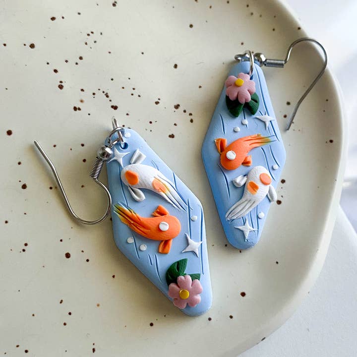 Koi Fish Diamond Clay Earrings for wholesale by Peripheral US