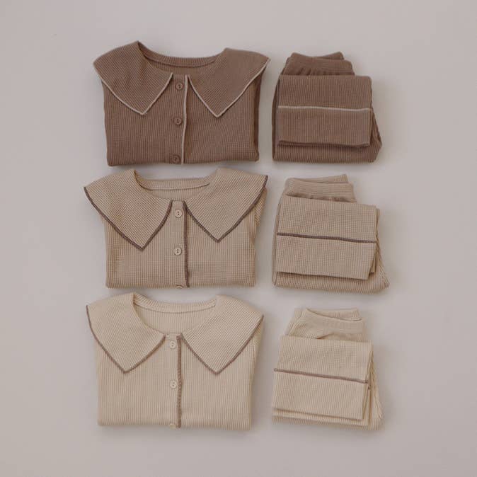 Kids Toddlers Waffle Knit Long Sleeves Buttoned Top & Pants for wholesale by peekaboo