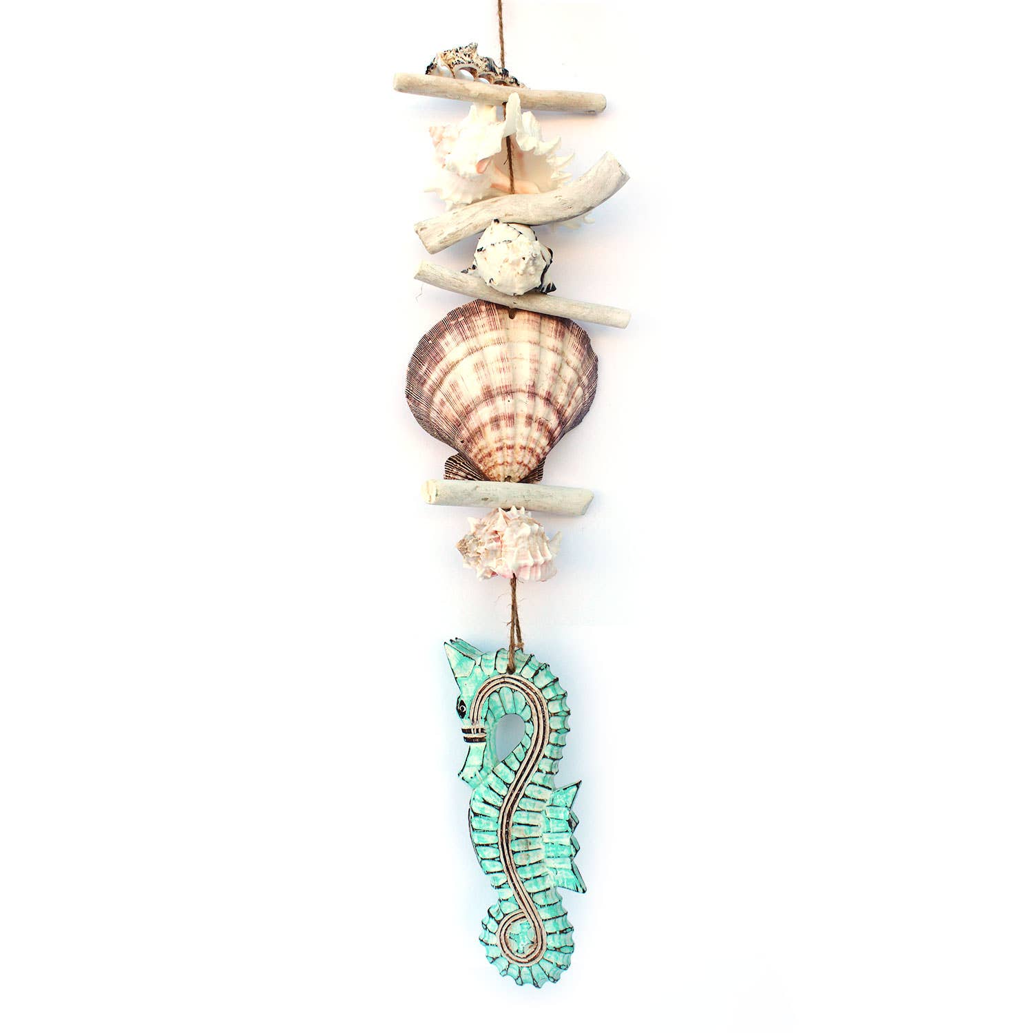 California Seashell Company - Wholesale Mobile - Green Nautical Seahorse Driftwood & Seashell Garland1