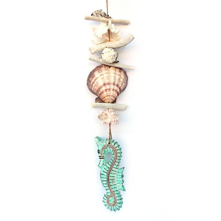 California Seashell Company - Wholesale Mobile - Green Nautical Seahorse Driftwood & Seashell Garland1