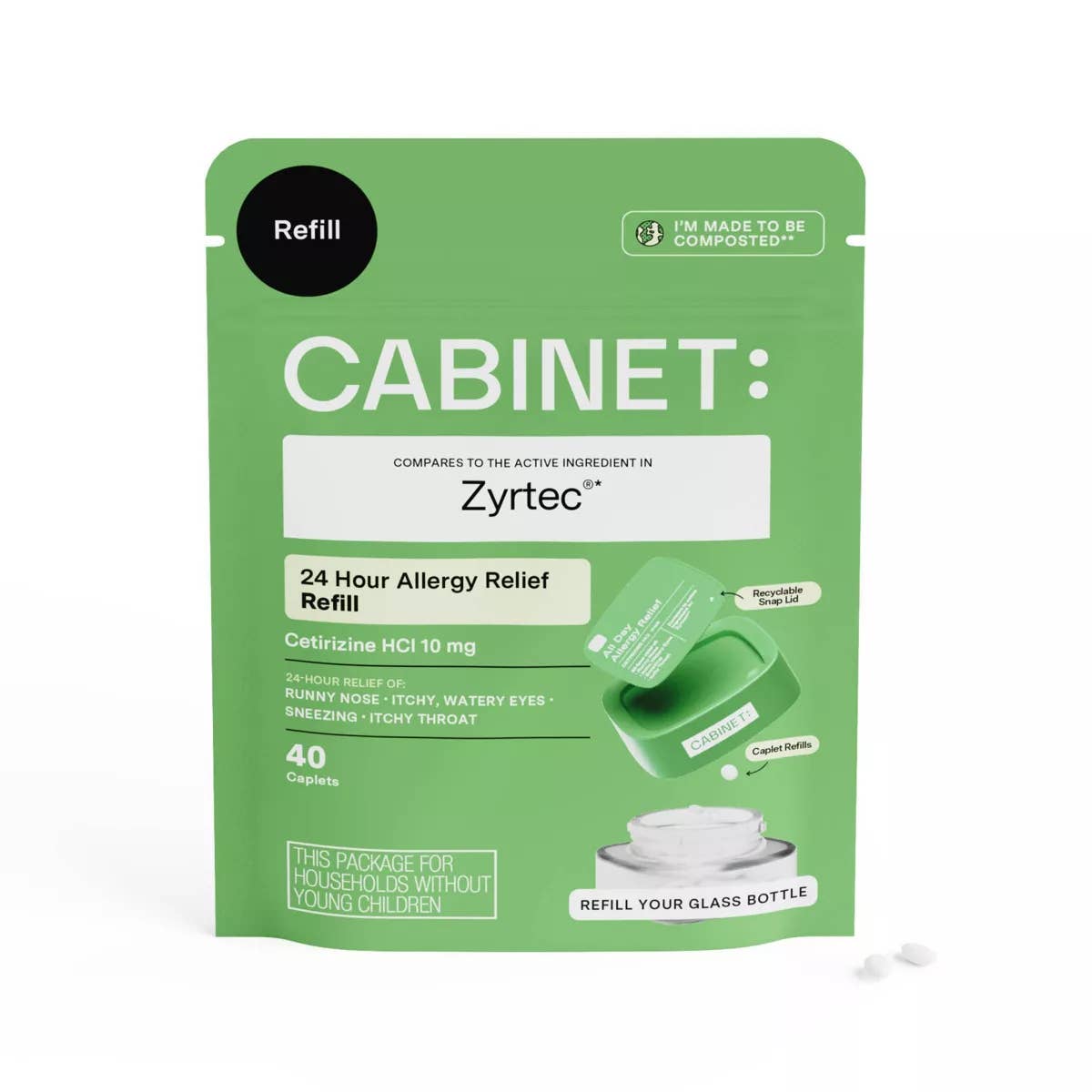 Cabinet Health - Wholesale Oral Supplement/Vitamin - 24 Hour Allergy Relief Compostable Refill Pouch - 40ct