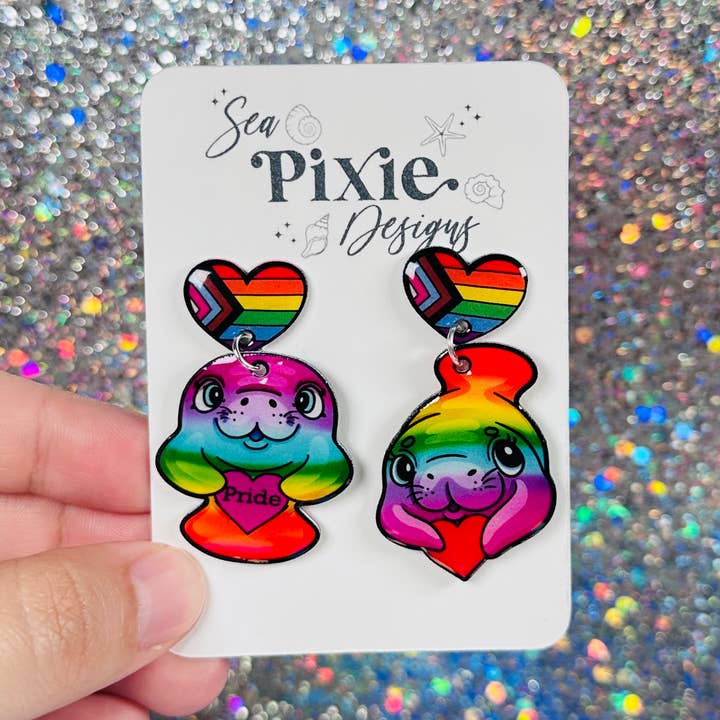 Gay Pride Month Rainbow LGBTQ Mantees Dangle Earrings for wholesale by Sea Pixie Designs