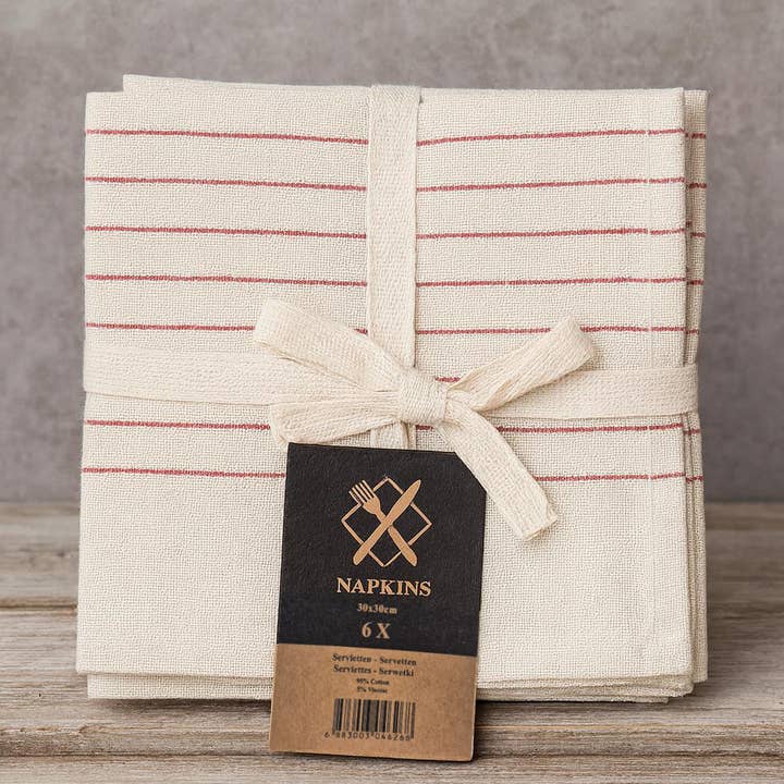 Confezione da 6 tovaglioli riutilizzabili con motivo a righe rosse - 30x30cm per la vendita all'ingrosso da parte di NHP International