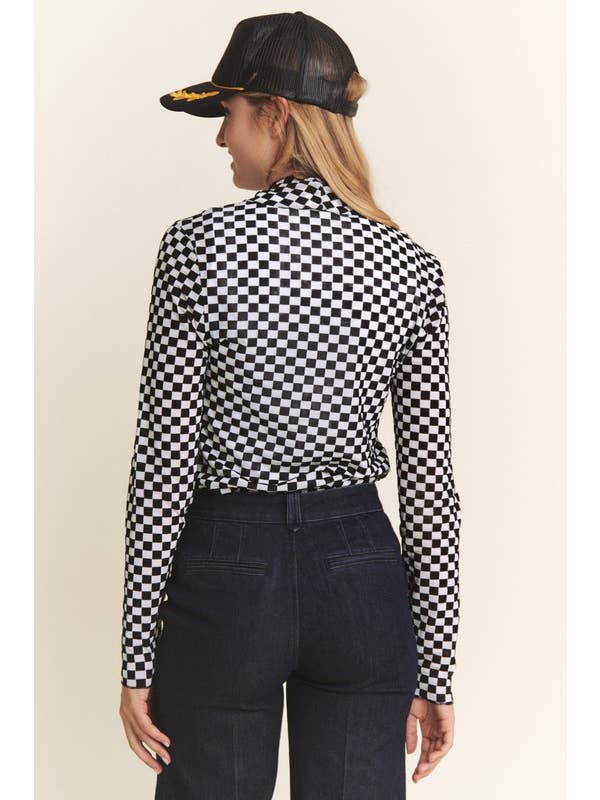 JADE BY JANE – wholesale Knit top – Women's – LONG SLEEVE CHECKERED MESH MOCK NECK TOP4