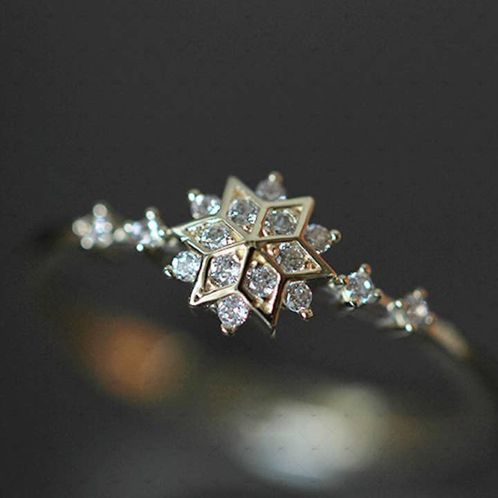 S925 Silver 14k Gold Plated Snowflake Zirconia Ring for wholesale by Gioiellin - S925 Silver Jewelry