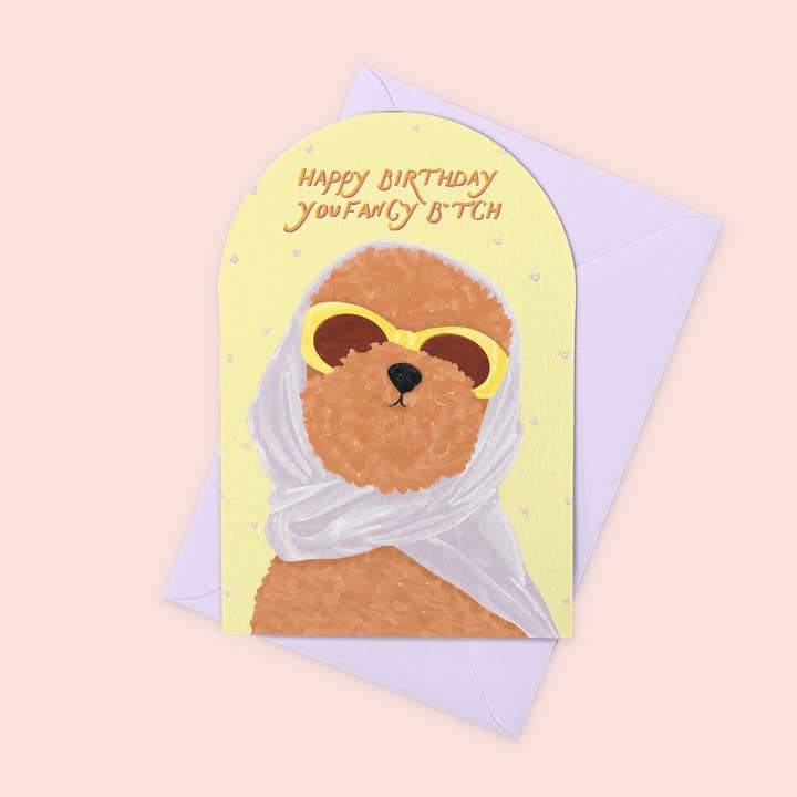 Carte d'anniversaire pour chienne chic | Jeu de mots féminin et impertinent pour la vente par Vero Illustrates Art Prints and Greeting Cards