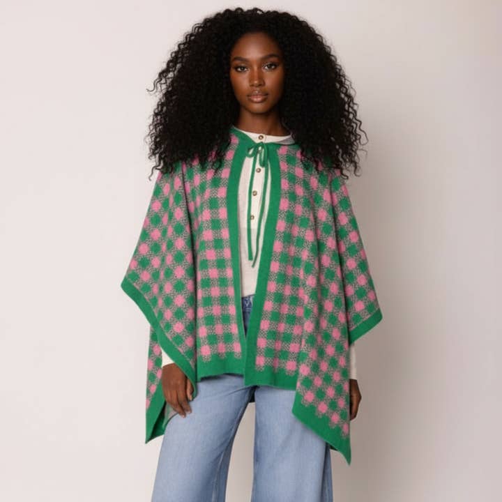 AKA Sorority Kariertes Strickcape in Rosa und Grün für den Großhandel von PinktownUSA