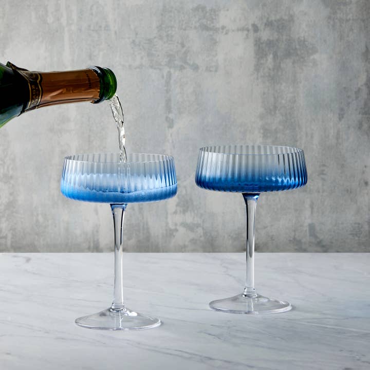 The DRH Collection BV - Wholesale Cocktail/Liquor Glass - Set of 2 Empire Blue Champagne Coupe Glasses6