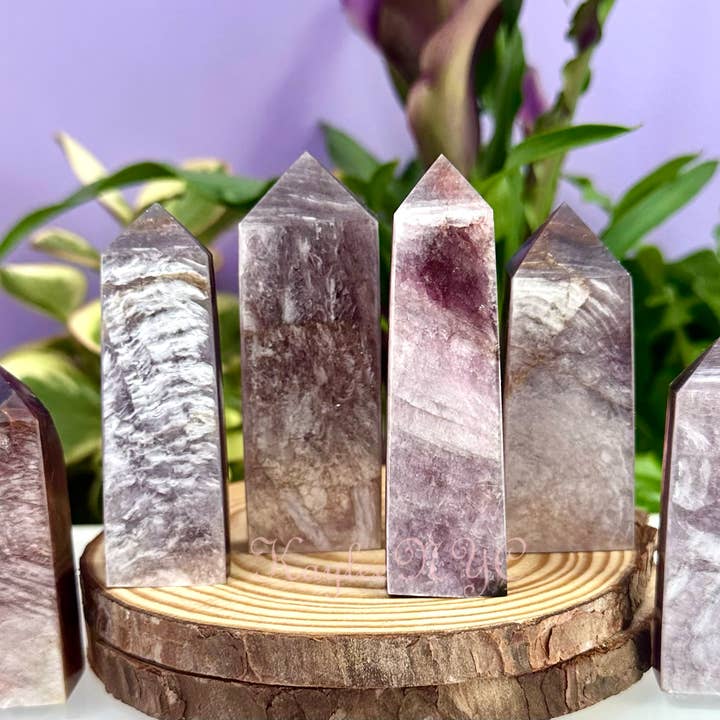 1 Lb Natural Lepidolite Purple Mica Obelisk Tower Point for wholesale by KayleeNYC