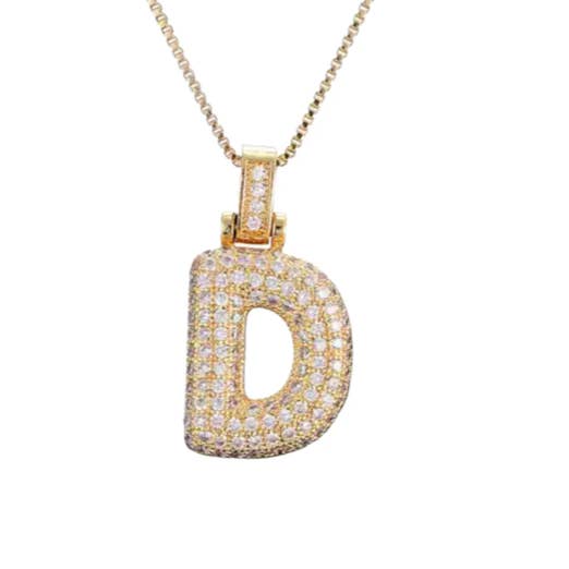Or jaune Collier en acier avec initiales pavées et lettres à bulles, or 14 carats en vente sur Faire4