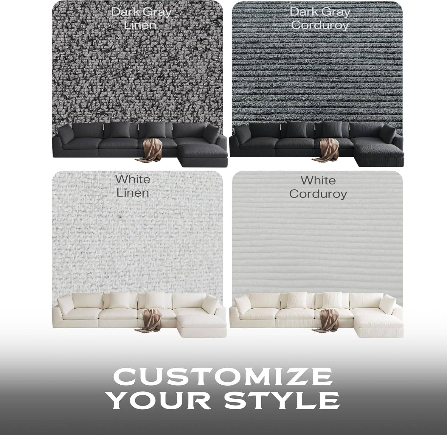 Cream White Linen Oversized Modular Sectional Sofa With Removable Cushion Covers for wholesale on Faire8