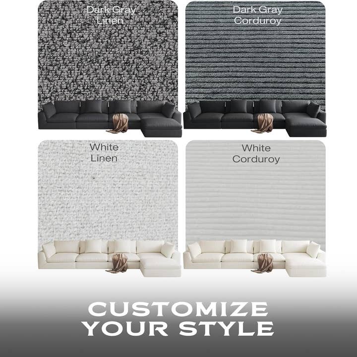 Cream White Linen Oversized Modular Sectional Sofa With Removable Cushion Covers for wholesale on Faire8