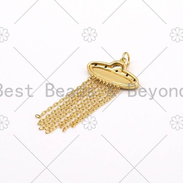 BestBeads&Beyond - Wholesale Individual Charm/Pendant - Colorful CZ Micro Pave UFO Shape Pendant,18K Gold Filled UFO Charm, Necklace Bracelet Charm Pendant, 57x25mm,Sku#Z1397