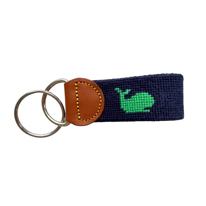 York Design Co - Wholesale Keychain - Unisex - Needlepoint Navy and Green Whale Key Chain