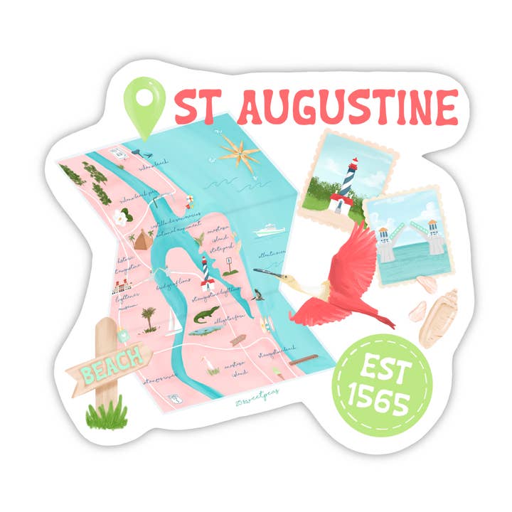 St Augustine Map Sticker, Florida Sticker for wholesale by 25 Sweetpeas