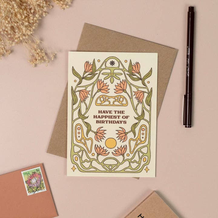 Have The Happiest of Birthdays Card | Floral Art Nouveau for wholesale by Lately Studio