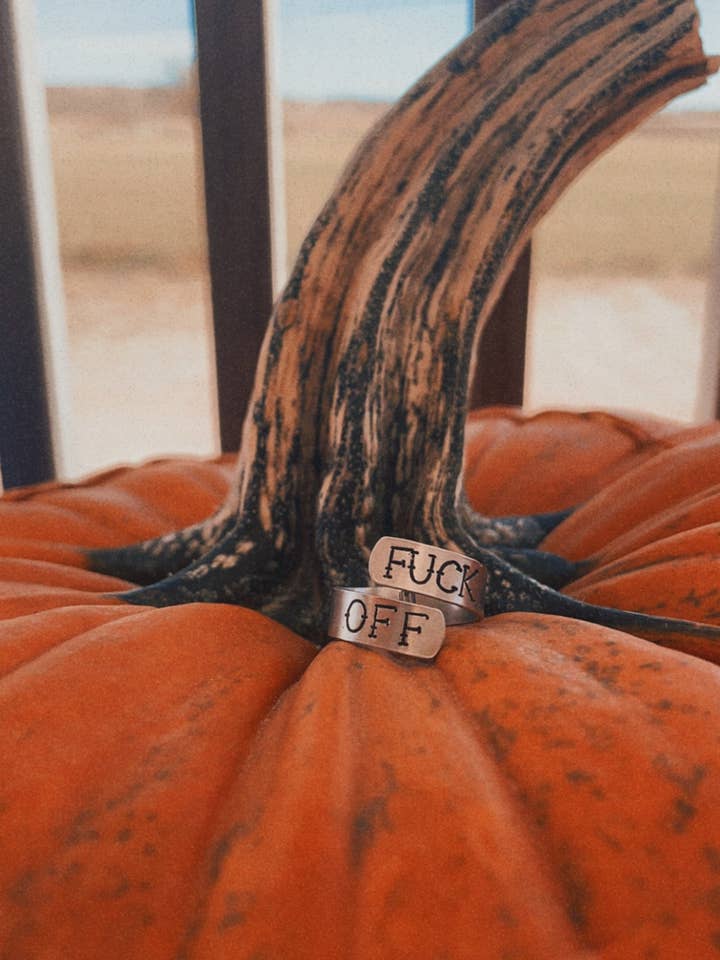 “Fuck Off” wrap ring for wholesale by Open Gate Designs