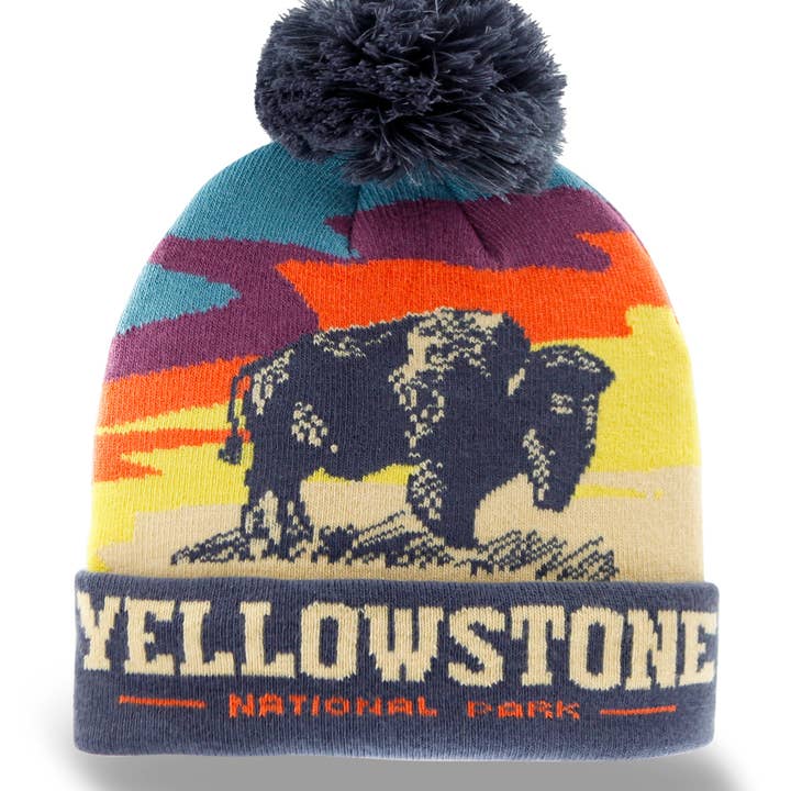 Northern Icons Creations INC - Wholesale Beanie - Unisex - Yellowstone National Park Beanie with Bison Sunset Design, Warm Knit Hat for Hiking0