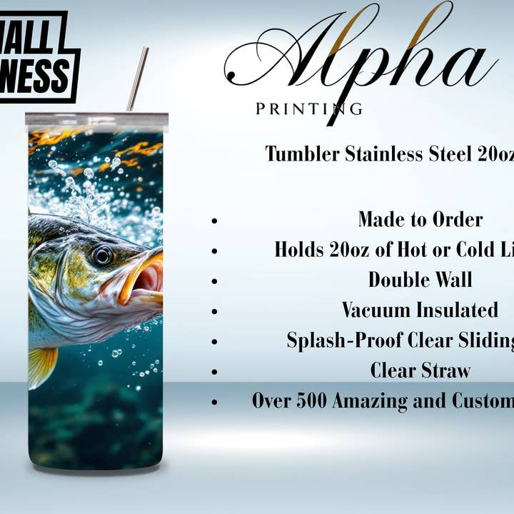 Alpha Wholesale - Wholesale Insulated Mug/Tumbler - Alpha Printing 20oz Stainless Steel Tumblers-large mouth bass3