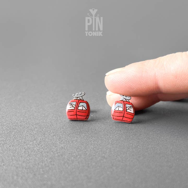 PinTonik - Wholesale Stud/Post Earrings - Ski Gondola Stud Earrings - Fun Apres Ski Wood Earrings6