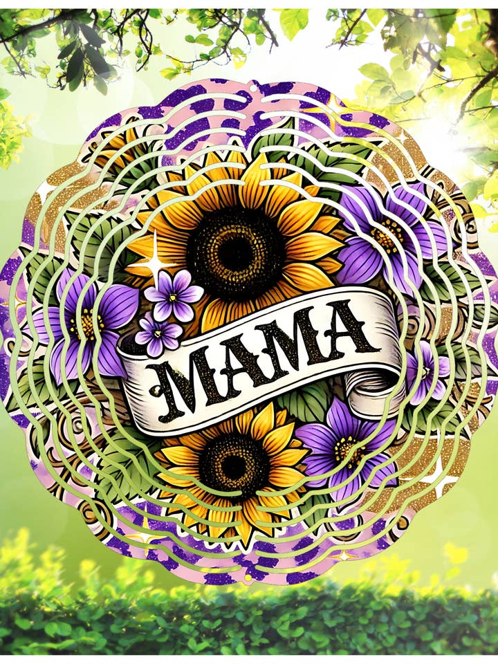 Momma Wind Spinner w/hook 8 inch Purple Flowers Mom for wholesale by RLWetland
