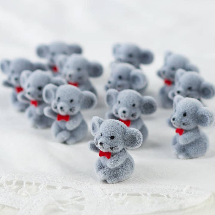 Factory Direct Craft - Wholesale Stuffed/Plush Toy - Kids & Baby - 1" Miniature Gray Baby Flocked Mice (Bags of 12)