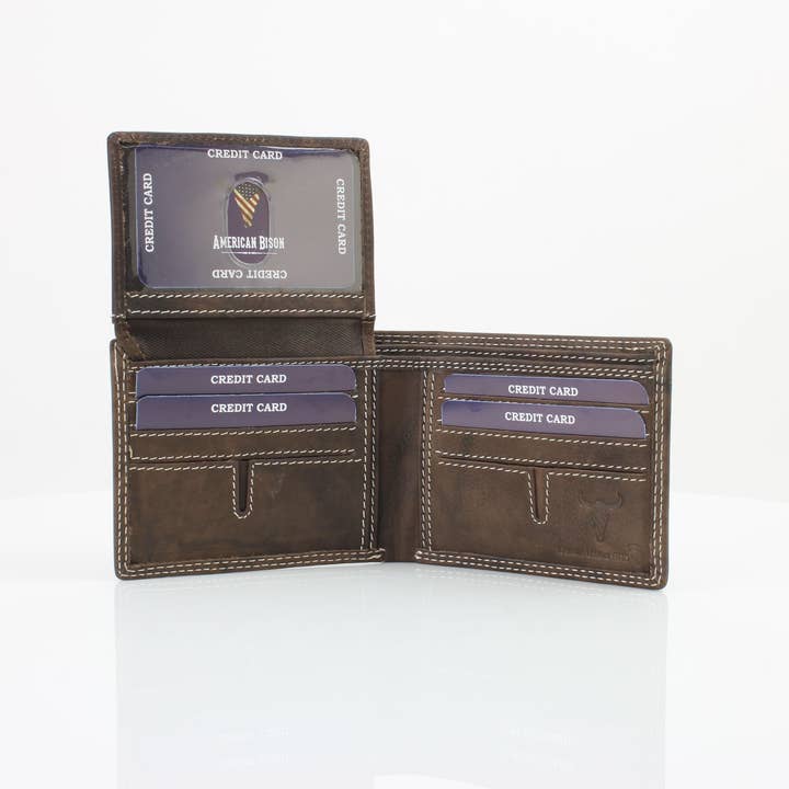 Leather Impressions Inc - Wholesale Wallet - Men's - American Bison Oil Pull Up Top Flap Bifold 1572911
