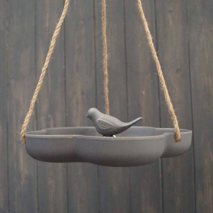 Earthy Anthracite Bamboo Hanging Bird Bath/Feeder for wholesale by Satchville