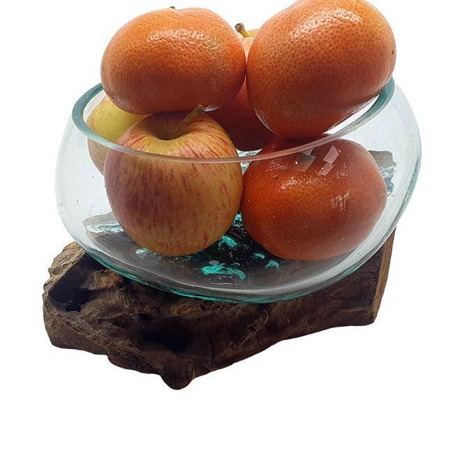 Molten Glass on Balinese Gamal Wood, Fruit Basket, 15cm for wholesale by VIE