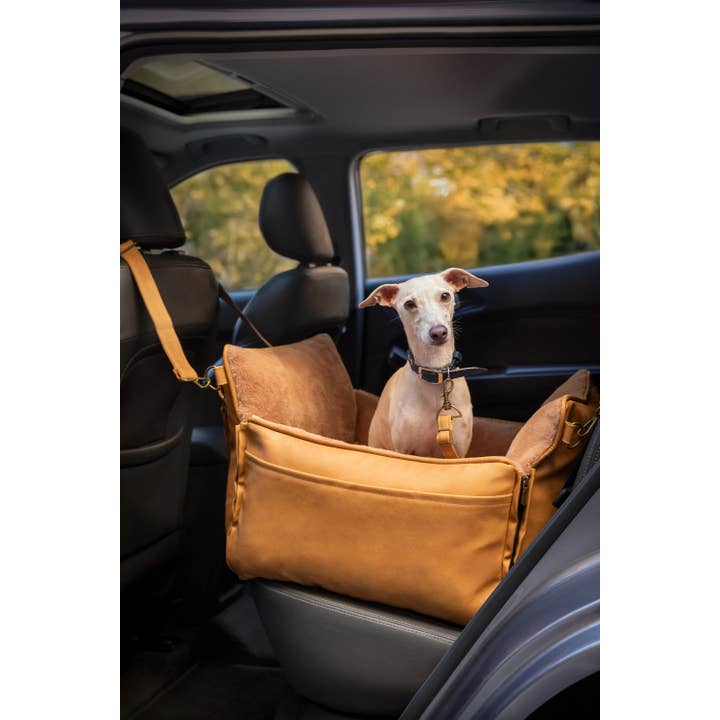 NOAH AND PAW LLC - Wholesale Pet carrier – Cat/dog - Dog Car Seat Carrier Orthopedic Crushed Foam, Camel, Vegan Leather3