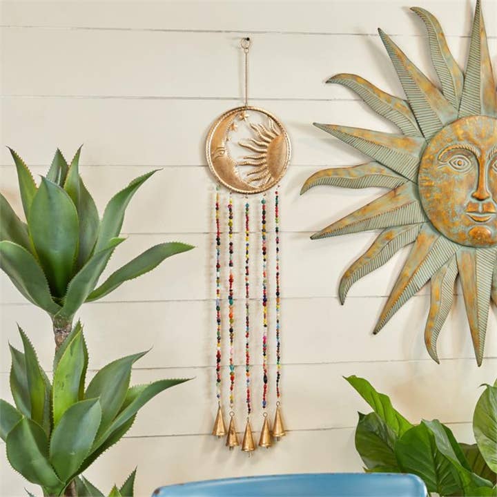 Import Corner - Wholesale Wind Chime - A-91977: BRASS METAL SUN AND MOON HANDMADE INDOOR OUTDOOR WI